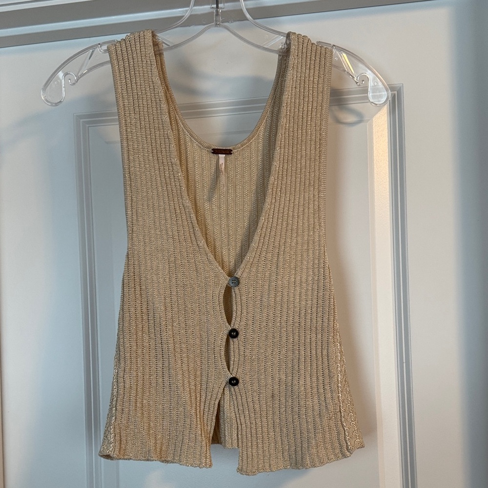 Free People Gold Metallic Seascape Vest